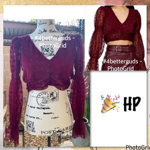 New Topshop Long Sleeve Lace Lined Bust Cutout back Wrap Cropped Top US 4 UK 8